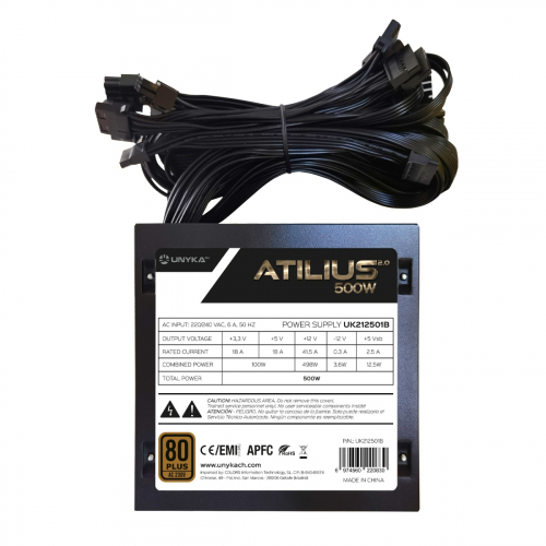 UNYKAch FUENTE ALIMENTACIÓN ATX ATILIUS 2.0 BLACK 500W 80+ Bronze