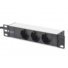 Digitus Regleta de enchufes con perfil de aluminio, toma de alimentación con 3 tomas de tierra, enchufe de seguridad con cable de 2 m