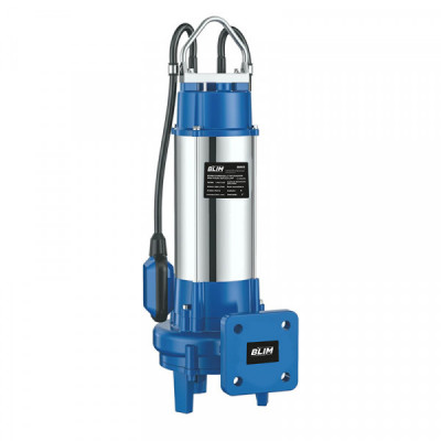 Blim Bomba Sumergible Trituradora - Potencia 1.5HP - IP68 - Monofasica - Velocidad 2850rpm - Alta Presion de Descarga - Proteccion Termica - Inmersion 5m - Color Acero y Azul