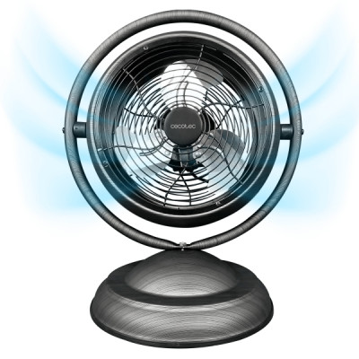 Cecotec EnergySilence 1000 RetroDesk Wood Ventilador de Sobremesa con 3 Aspas - Potencia de 20W - Diametro de 10 - 3 Velocidades - Inclinacion Flexible - Elegante y Minimalista - Color Gris