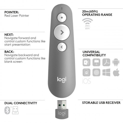 LOGITECH R500S PARA PRESENTACIONES/ BLUETOOTH/ GRIS MEDIO