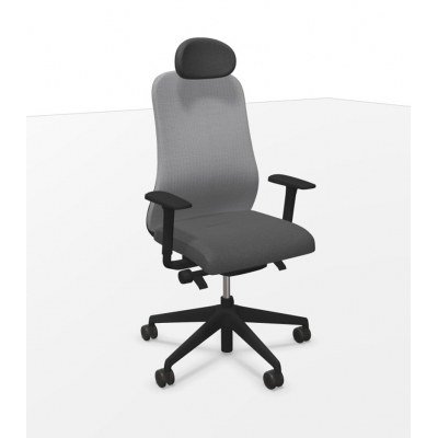 Silla Souly negra traslack malla gris asiento gris brazo 2D con lumbar cabecero.