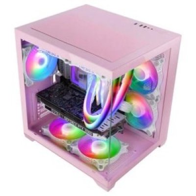 CAJA MICROATX CUBE MARS GAMING MC-VIEW2P ROSA CRISTAL CONTINUO GPU 330mm 1x3.5 3x2.5