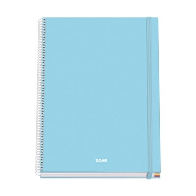 Dohe Serenity Cuaderno Espiral A4 100 Hojas Microperforadas Cuadricula 5mm - Tapa Dura Carton Forrado - Cierre de Goma - Bandas de Color - Color Azul