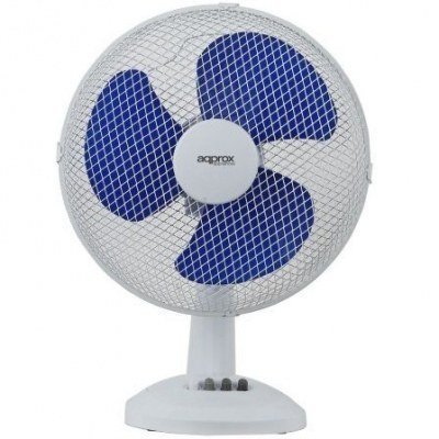 VENTILADOR DE SOBREMESA APPROX APPLIANCES APPF01D - 3 ASPAS - 40W - 3 VELOCIDADES - OSCILANTE - REJILLA PROTECCIÓN - BLANCO Y AZUL