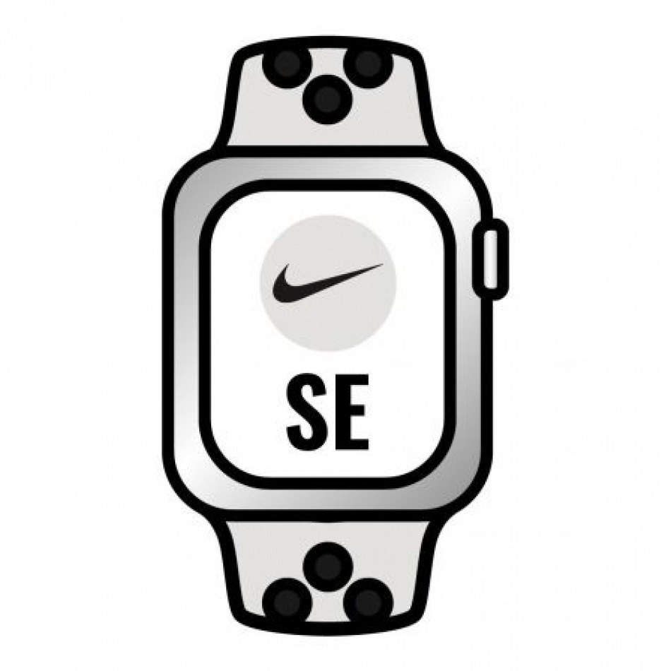 Apple Watch SE/ Nike/ GPS/ 40 mm/ Caja de Aluminio en Plata/ Correa Deportiva Nike Platino Negro
