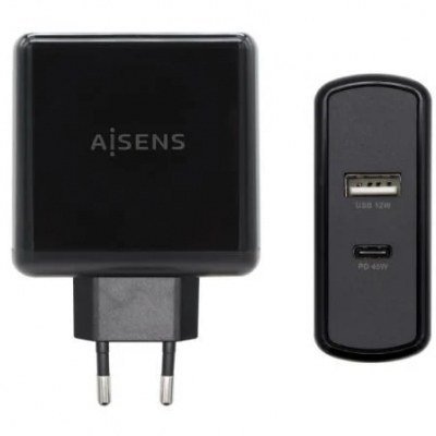 Cargador de Pared Aisens ASCH-2PD45ABK/ 1xUSB Tipo-C/ 1x USB/ 57W