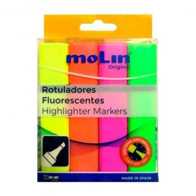 Marcadores Fluorescentes Molin Original RTF240-04B/ 4 unidades/ Colores Surtidos