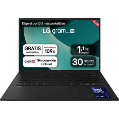 Portátil LG Gram 14ZD90T-G.AX78B Intel Core Ultra 7-255H/ 16GB/ 1TB SSD/ 14/ Sin Sistema Operativo