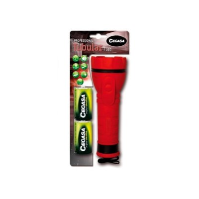 Cegasa Profesional Linterna de 7 LED - Cuerpo de Goma Antideslizante - Resistente a Golpes y Humedad - Funciona con 2 Pilas LR20 (Incluidas)