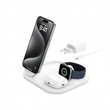 Belkin BoostCharge Auriculares, Smartphone, Reloj inteligente Blanco USB Cargador inalámbrico Carga rápida Interior