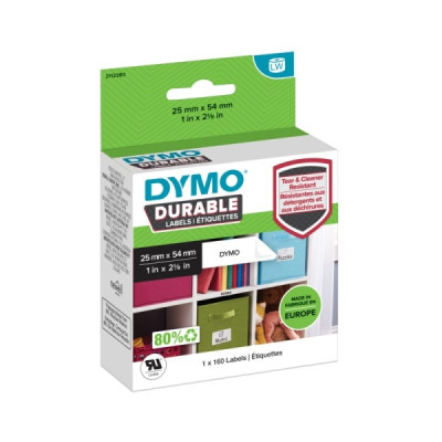 Dymo Durable Pack de 160 Etiquetas Originales para Rotuladora - Texto Negro sobre Fondo Blanco - 25mmx54mm - 2112283