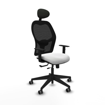 Alocén traslack malla negra bali blanco brazos 1D base piramidal cabecero fijo ruedas engomadas 65mm