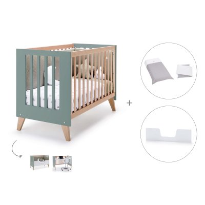 Cuna-escritorio-cama 60x120 cm madera/eucalipto (3en1) + textil Carezza · Nexor