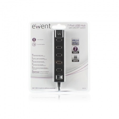 Ewent EW1130 Hub USB 7 puertos USB 2.0 con conmutador de On/Off