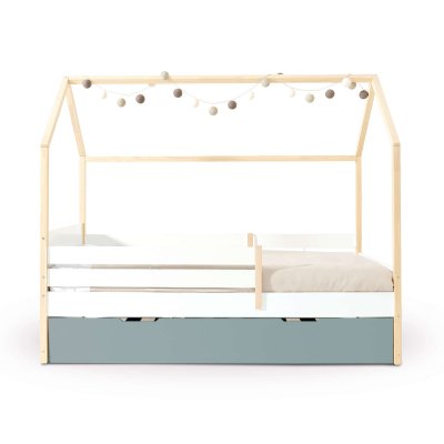 Cama-casita Montessori 90x200 cm madera con nido eucalipto · Sogni XL