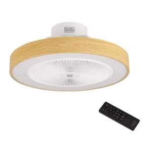 Ventilador de techo Black & Decker BXEFC60E, 49 cm, motor DC 25W, luces led 40W, 3 niveles intensidad luz, temporizador 8h, hasta 15 m2, ultrasilencioso, blanco y madera