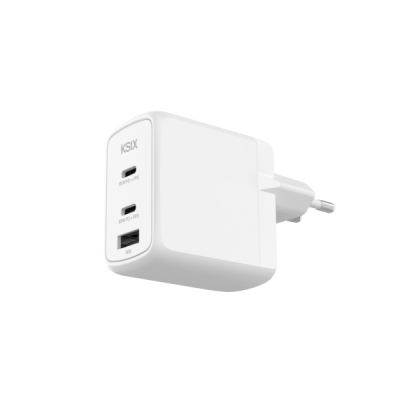Ksix Cargador de Pared 65W - GaN - PPS - 2xUSB-C + 1xUSB-A - Color Blanco