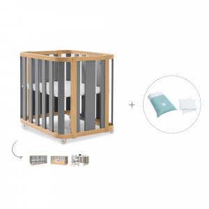 Minicuna-cuna (4en1) madera/gris + textil cuna Mare · Crea Plus Tre Antracita