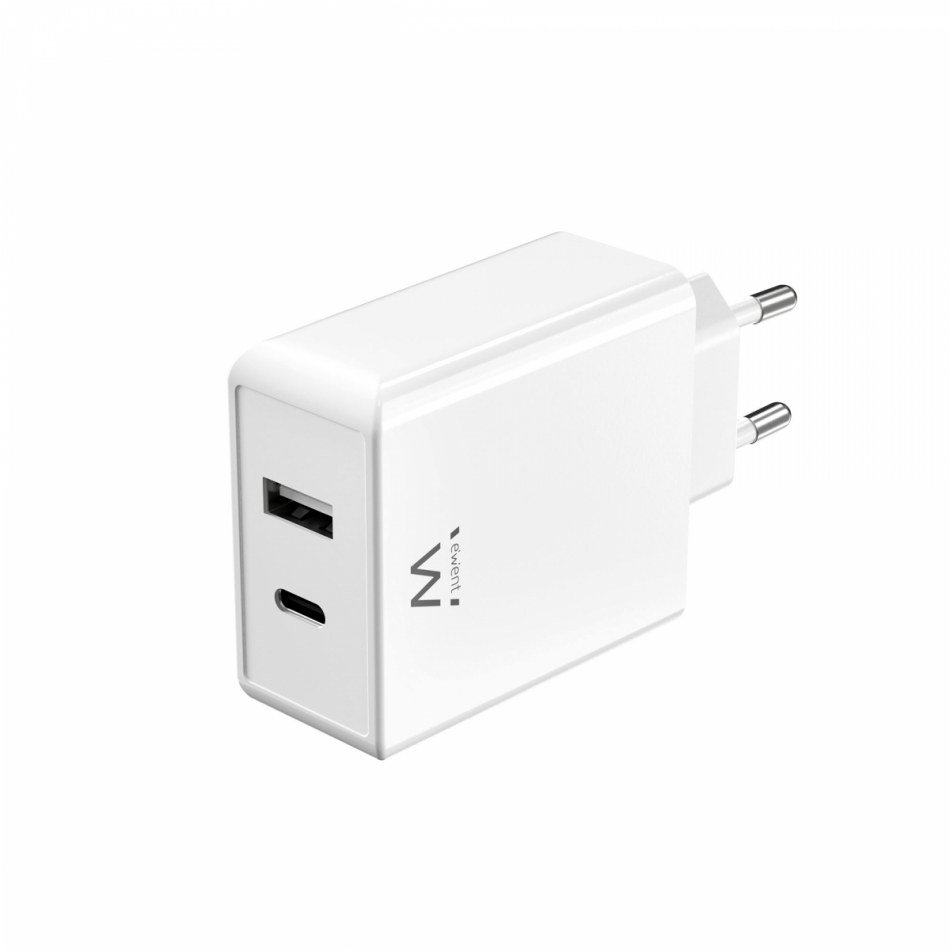 Ewent EW1328 Cargador rápido USB-C y USB-A GaN 45W para Smartphone, Tablet y Portátil