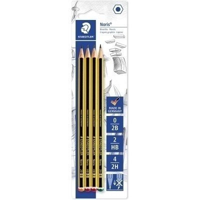 Staedtler Noris 120 Pack de 4 Lapices de Grafito Hexagonales - Graduaciones Surtidas - Resistencia a la Rotura - Madera de Bosques Sostenibles