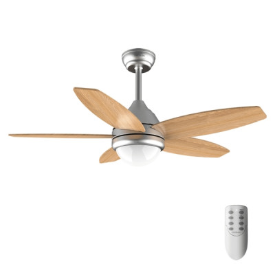 Cecotec EnergySilence Aero 495 Ventilador de Techo con 5 Aspas Reversibles de Madera Clara y Luz LED - 55W - Diametro de 42 - Mando a Distancia - Temporizador - 3 Velocidades - Acero Inoxidable