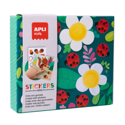Apli Kids Juegos de Gomets Mariquita - 8 Laminas Ilustradas de 200G - 8 Hojas de Gomets Removibles Geometricos - Alto Valor Didactico - Caja de Carton con Diseño Exclusivo - Colorido