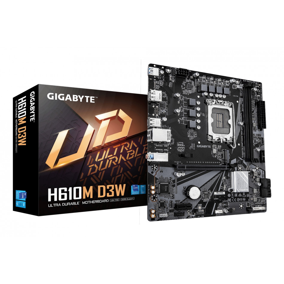 H610M D3W Placa Base - Compatible con procesadores Intel Core de 14ª generación, VRM de 5+1+1 fases, hasta 5600MHz DDR5, 1xPCIe 3.0 M.2, LAN 1GbE, USB 3.2 Gen 1