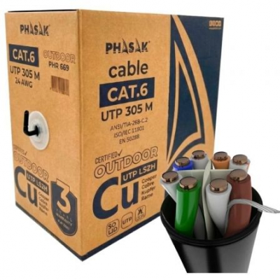 Bobina de Cable RJ45 UTP Phasak PHR 669 Cat.6/ 305m/ Gris