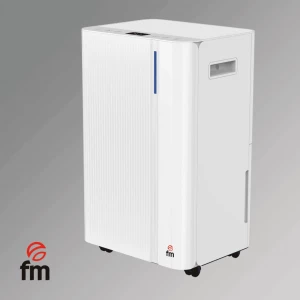 Deshumidificador FM DH-120, 20 litros/día, depósito 4,5 litros, 41 dB, drenaje continuo, para 20-30 m², blanco