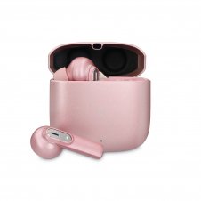 Ksix Auriculares inalámbricos Spark, Estuche metálico, Autonomía 7+20 h, Control táctil, Asistentes de voz, Llamadas, Rosa