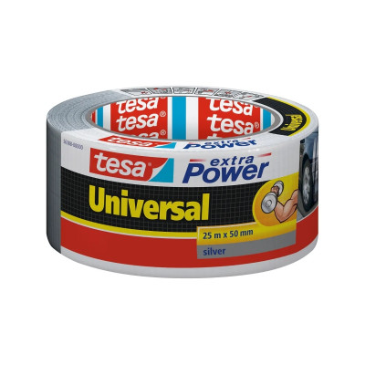 Tesa Extra Power Universal Cinta Adhesiva Americana Multiusos 50mm x 25 Metros - Fuerte Poder de Pegado - Se Rompe Facilmente con la Mano - Resistente a la Intemperie - Color Gris