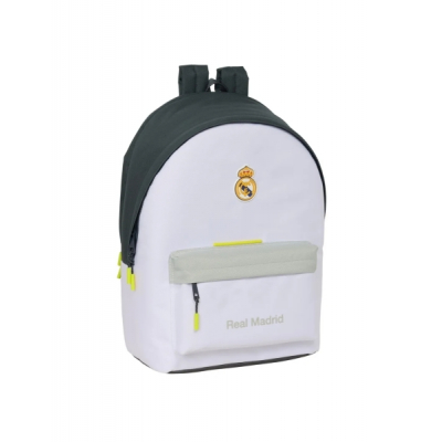 Safta Real Madrid Mochila Antirrobo para Portatil hasta 15.6 - Bolsillo para Tablet hasta 11 - USB Integrado - Cremallera con Doble Tirador - 31x44x18cm - Color Blanco y Negro