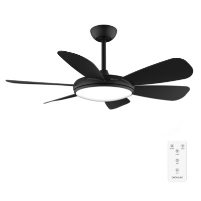 Cecotec EnergySilence Aero 5200 Black Pro Ventilador de Techo con 6 Aspas y Luz Integrada - 55W - Diametro de 52 - LED de 32W - Temporizador - 6 Velocidades - Modo Invierno - Color Negro