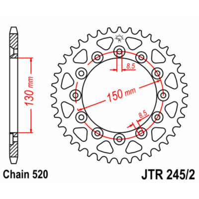 Corona JT SPROCKETS acero estándar 245/2 - Paso 520 JTR245/2.39