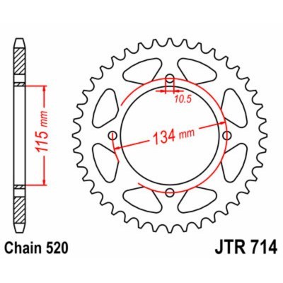 Corona JT SPROCKETS acero estándar 714 - Paso 520 JTR714.50