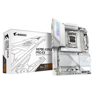 GIGABYTE Placa base X870E AORUS PRO ICE - Compatible con CPUs AMD Ryzen 9000, VRM digital de 16+2+2 fases, hasta 8000MHz DDR5 (OC), 4xM.2 + 4xPCIe 5.0, Wi-Fi 7, LAN 2.5GbE, USB 3.2 Gen 2x2