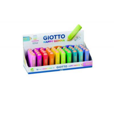 Giotto Happy Gomma Goma de Borrar - Forma de Lapiz - Para Borrar Grafito - Colores Fluo Surtidos