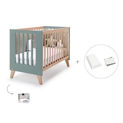 Cuna-escritorio (2en1) madera/eucalipto 60x120 cm + textil Natura · Nexor