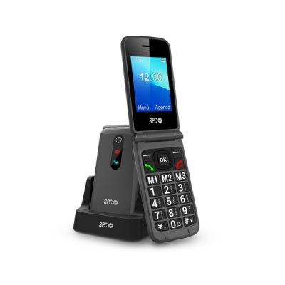 SPC Stella 3 Telefono Movil Para Mayores con Tapa - Boton SOS - Botones y Teclas Grandes - Ayuda Inteligente en Remoto - Acceso Directo a Tres Contactos - Base de Carga y Conector USB Tipo C - Color N