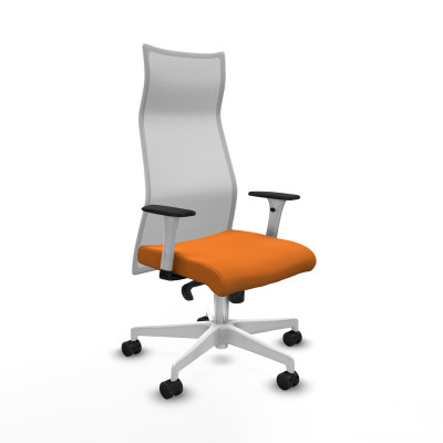 Albacete malla sincro malla blanca similpiel naranja brazos blancos base blanca ruedas 65 mm nailon