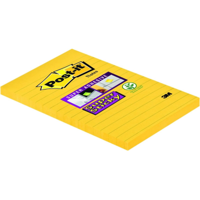 Post-It Super Sticky Pack de 6 Blocs de 75 Notas Adhesivas Reposicionables - Forma Rectangular - 101x152mm - Color Amarillo Claro