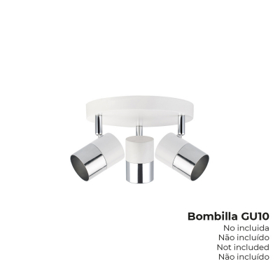 Foco 3 elementos modelo moon gu-10 (bombilla no incluida) color cromo+blanco hueso ø 20 x 12,6 cm