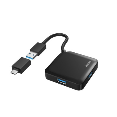 | HUB USB con 4 Puertos y Adaptador USB-C (Conexión de Múltiples Dispositivos, Transformador Universal USB a USB-C, USB 3.2 con Transmisión de 5Gbit/s), Color Negro