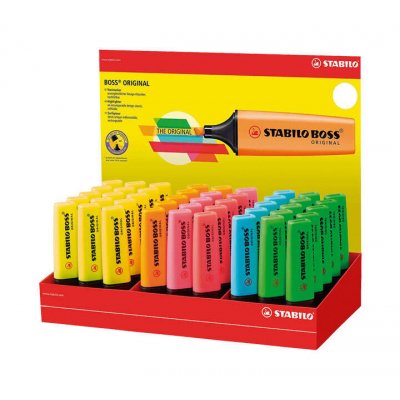 Stabilo Boss 70 Expositor de 45 Marcadores Fluorescentes - Trazo entre 2 y 5mm - Recargable - Tinta con Base de Agua - Colores Surtidos