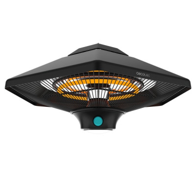 Cecotec ReadyWarm 2000 Power Ceiling Estufa Halogena de Techo para Exterior - Potencia de 2000W - Proteccion IP34 - 3 Niveles de Calor - Mando a Distancia - Luz LED Independiente - Color Negro