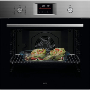 Horno pirolítico AEG GU5PB43FSM, Serie 5000 SurroundCook, 72 litros, 9 funciones, 45 programas, carril telescópico, inox