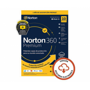 Antivirus Norton 360 Premium, 10 dispositivos, 1 usuario, 1 año, 75GB, Windows. Mac iOS, Android