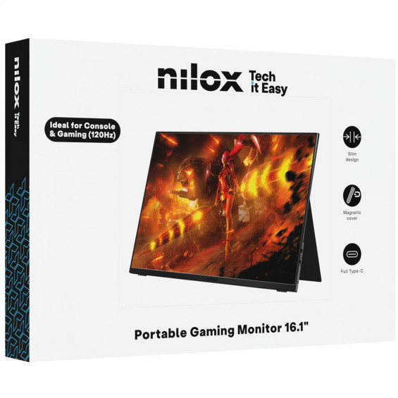 Monitor portátil Nilox NXMP16FHD1201, 16,1 pulgadas, WUXGA, IPS, 120 Hz, HDMI, USB-C, altavoces, negro - imagen 2