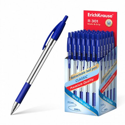 R-301 Classic Matic&Grip Azul Bolígrafo de punta retráctil con pulsador Fino 50 pieza(s)